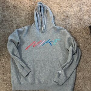 Nike Gray Hoodie with Multicolor Logo
